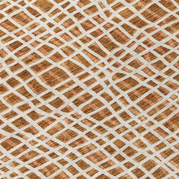 10' X 14' Orange Beige And Copper Striped Washable Indoor Outdoor Area Rug