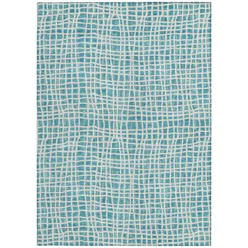 5' X 8' Teal Blue And Ivory Striped Washable Indoor Outdoor Area Rug