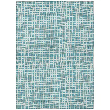 5' X 8' Teal Blue And Ivory Striped Washable Indoor Outdoor Area Rug