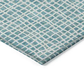 10' X 14' Teal Blue And Ivory Striped Washable Indoor Outdoor Area Rug