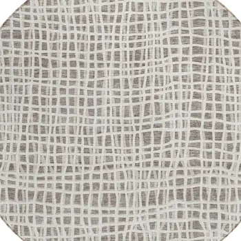 8' Taupe And Beige Round Striped Washable Indoor Outdoor Area Rug