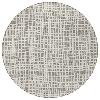 8' Taupe And Beige Round Striped Washable Indoor Outdoor Area Rug