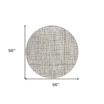 8' Taupe And Beige Round Striped Washable Indoor Outdoor Area Rug