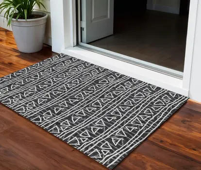 3' X 5' Black Gray And Ivory Geometric Washable Indoor Outdoor Area Rug