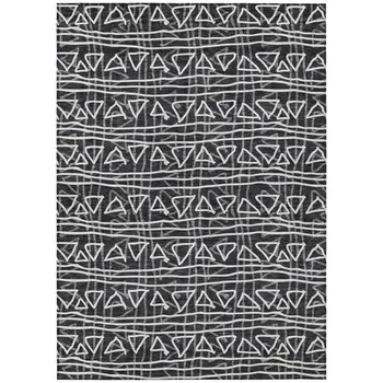 9' X 12' Black Gray And Ivory Geometric Washable Indoor Outdoor Area Rug