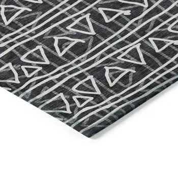 10' X 14' Black Gray And Ivory Geometric Washable Indoor Outdoor Area Rug