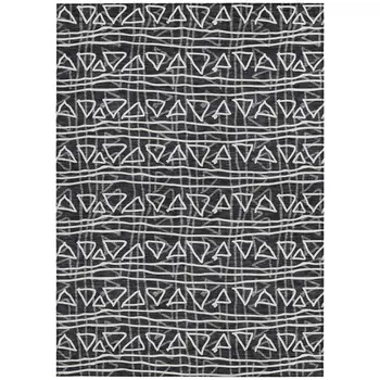 10' X 14' Black Gray And Ivory Geometric Washable Indoor Outdoor Area Rug