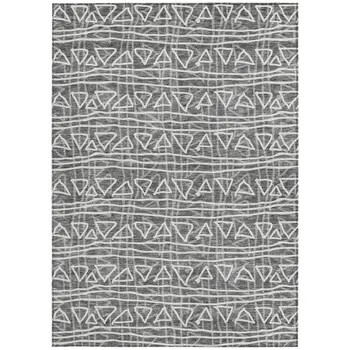 5' X 8' Charcoal Gray And Ivory Geometric Washable Indoor Outdoor Area Rug