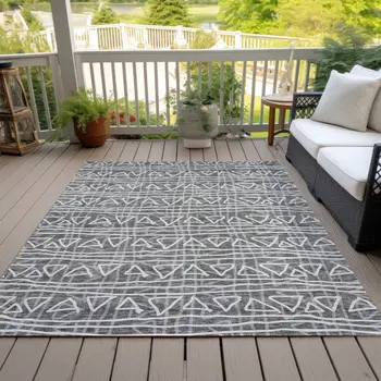 10' X 14' Charcoal Gray And Ivory Geometric Washable Indoor Outdoor Area Rug