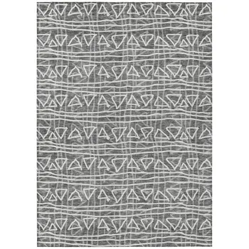 10' X 14' Charcoal Gray And Ivory Geometric Washable Indoor Outdoor Area Rug