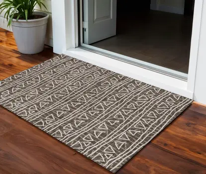 3' X 5' Chocolate And Ivory Geometric Washable Indoor Outdoor Area Rug