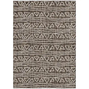 5' X 8' Chocolate And Ivory Geometric Washable Indoor Outdoor Area Rug