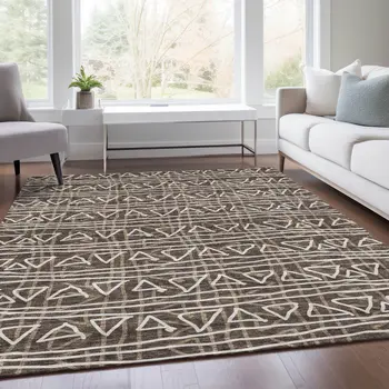 5' X 8' Chocolate And Ivory Geometric Washable Indoor Outdoor Area Rug