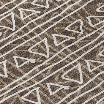 8' Chocolate And Ivory Round Geometric Washable Indoor Outdoor Area Rug