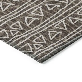 9' X 12' Chocolate And Ivory Geometric Washable Indoor Outdoor Area Rug