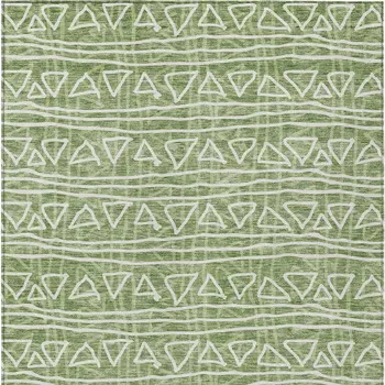 3' X 5' Green And Ivory Geometric Washable Indoor Outdoor Area Rug