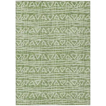 9' X 12' Green And Ivory Geometric Washable Indoor Outdoor Area Rug