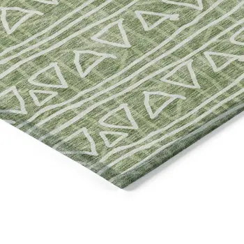 9' X 12' Green And Ivory Geometric Washable Indoor Outdoor Area Rug