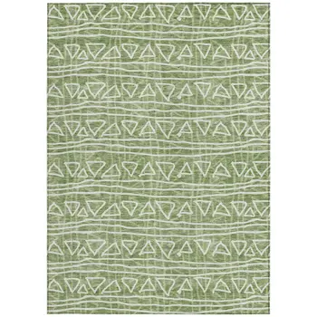 9' X 12' Green And Ivory Geometric Washable Indoor Outdoor Area Rug