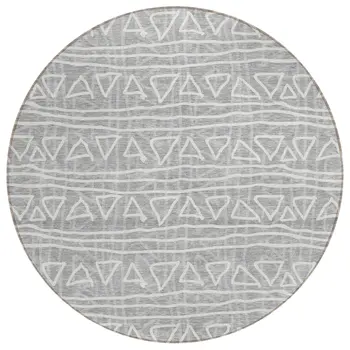 8' Gray Charcoal And Silver Round Geometric Washable Indoor Outdoor Area Rug