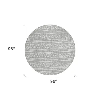 8' Gray Charcoal And Silver Round Geometric Washable Indoor Outdoor Area Rug