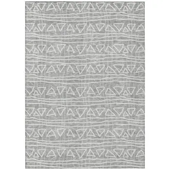 8' X 10' Gray Charcoal And Silver Geometric Washable Indoor Outdoor Area Rug
