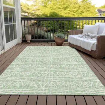 5' X 8' Mint Green Artichoke Green And Ivory Geometric Washable Indoor Outdoor Area Rug