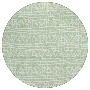 8' Mint Green Artichoke Green And Ivory Round Geometric Washable Indoor Outdoor Area Rug