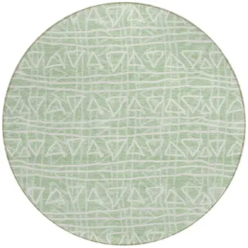 8' Mint Green Artichoke Green And Ivory Round Geometric Washable Indoor Outdoor Area Rug