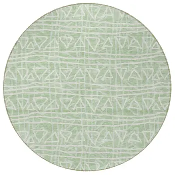 8' Mint Green Artichoke Green And Ivory Round Geometric Washable Indoor Outdoor Area Rug