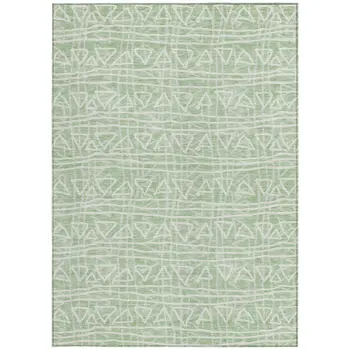 9' X 12' Mint Green Artichoke Green And Ivory Geometric Washable Indoor Outdoor Area Rug