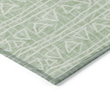 9' X 12' Mint Green Artichoke Green And Ivory Geometric Washable Indoor Outdoor Area Rug