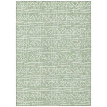 10' X 14' Mint Green Artichoke Green And Ivory Geometric Washable Indoor Outdoor Area Rug