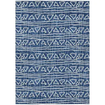 8' X 10' Navy Blue And Ivory Geometric Washable Indoor Outdoor Area Rug