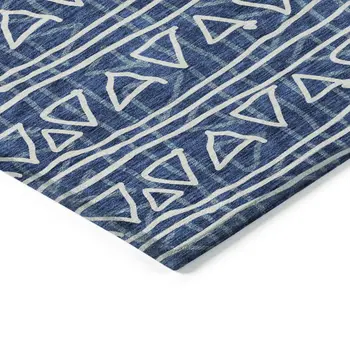 8' X 10' Navy Blue And Ivory Geometric Washable Indoor Outdoor Area Rug