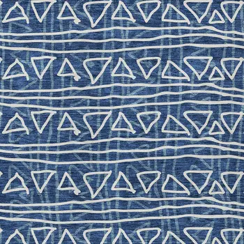 8' X 10' Navy Blue And Ivory Geometric Washable Indoor Outdoor Area Rug