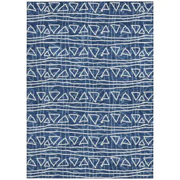 9' X 12' Navy Blue And Ivory Geometric Washable Indoor Outdoor Area Rug