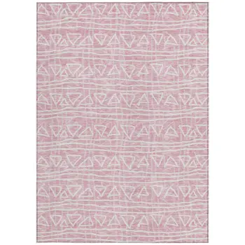5' X 8' Pink And Ivory Geometric Washable Indoor Outdoor Area Rug