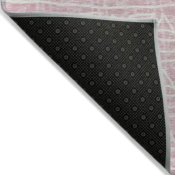 8' Pink And Ivory Round Geometric Washable Indoor Outdoor Area Rug