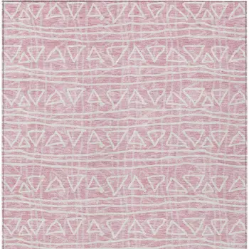 8' X 10' Pink And Ivory Geometric Washable Indoor Outdoor Area Rug