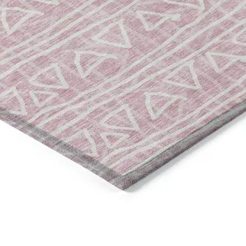 8' X 10' Pink And Ivory Geometric Washable Indoor Outdoor Area Rug