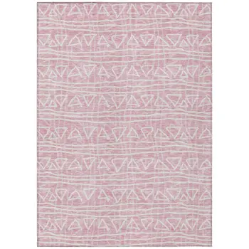 9' X 12' Pink And Ivory Geometric Washable Indoor Outdoor Area Rug