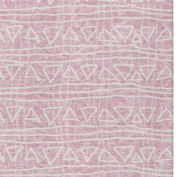 9' X 12' Pink And Ivory Geometric Washable Indoor Outdoor Area Rug