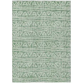 5' X 8' Sage Green And Ivory Geometric Washable Indoor Outdoor Area Rug