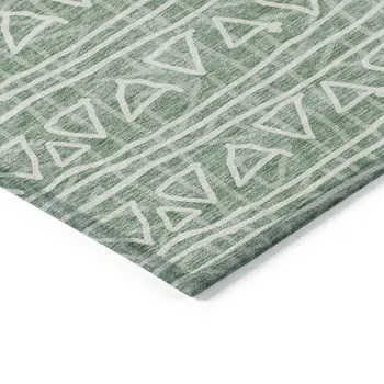 5' X 8' Sage Green And Ivory Geometric Washable Indoor Outdoor Area Rug
