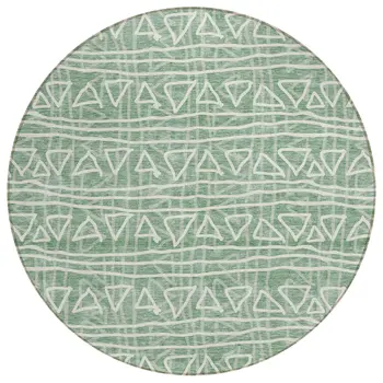 8' Sage Green And Ivory Round Geometric Washable Indoor Outdoor Area Rug