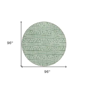8' Sage Green And Ivory Round Geometric Washable Indoor Outdoor Area Rug