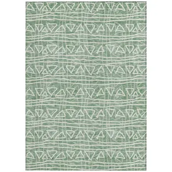 8' X 10' Sage Green And Ivory Geometric Washable Indoor Outdoor Area Rug