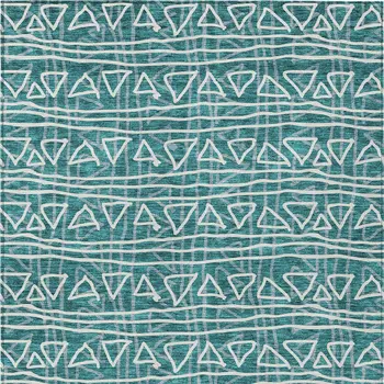 3' X 5' Teal Blue And Ivory Geometric Washable Indoor Outdoor Area Rug