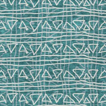 3' X 5' Teal Blue And Ivory Geometric Washable Indoor Outdoor Area Rug